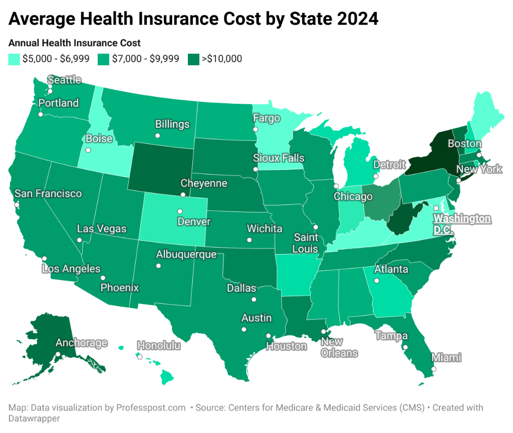 Average Health Insurance Cost by States